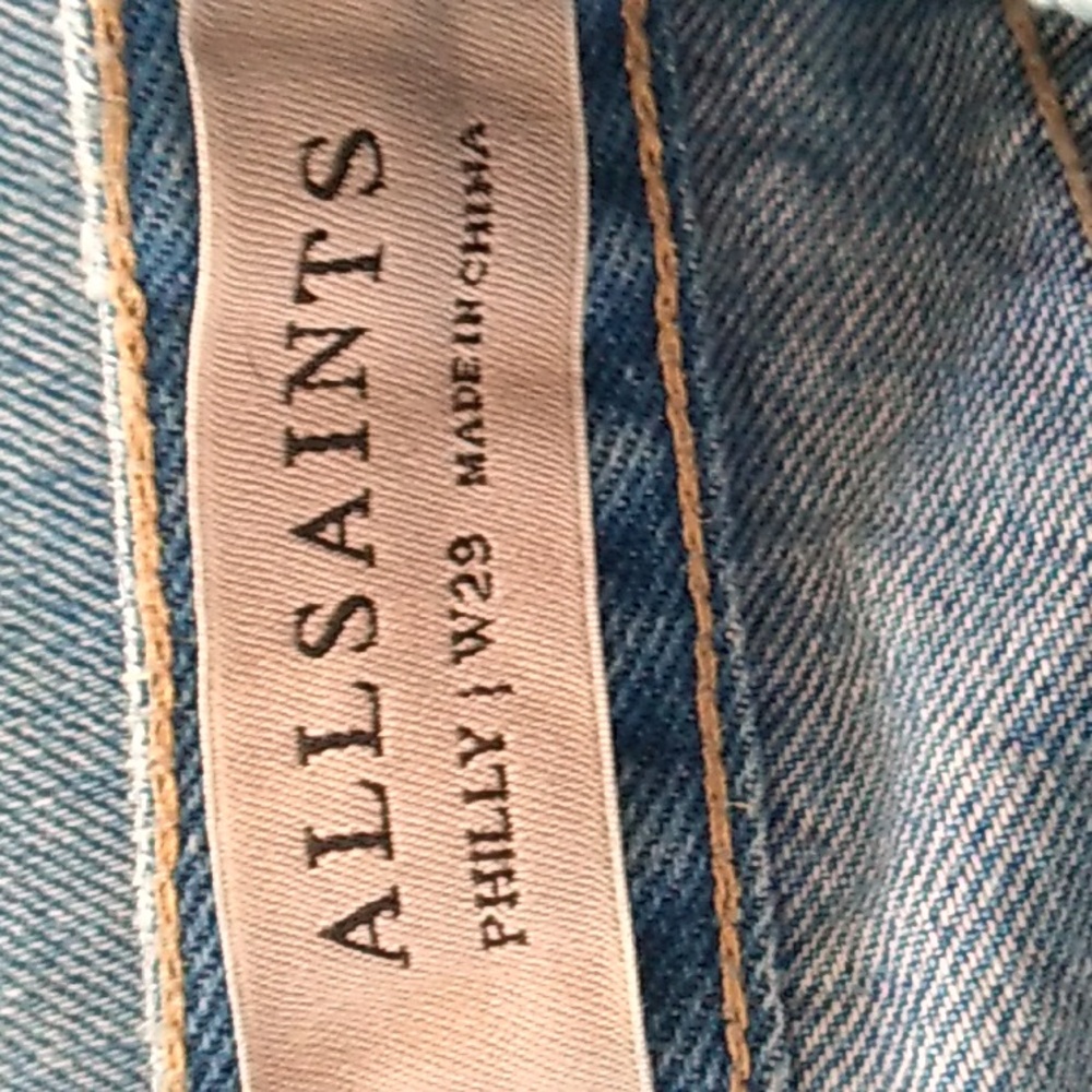 All Saints Light Blue Embroidered Cropped Jeans 29 - Picture 2 of 10
